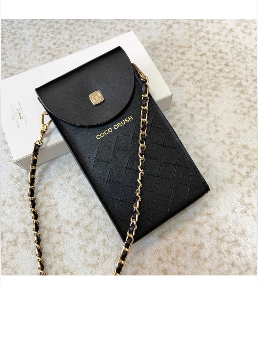 Chanel makeup GWP Black Quilted Crossbody Phone Bag with Gold Chain